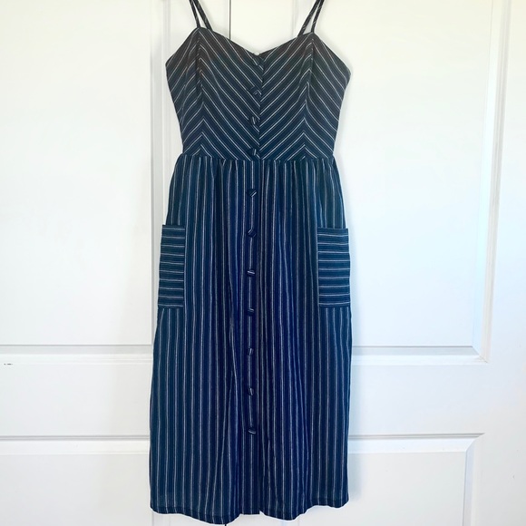 Pink Blush Button Detail Side pocket Striped Dress
